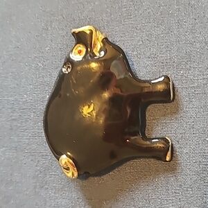 Black gold enamel red  rhinestone pig brooch